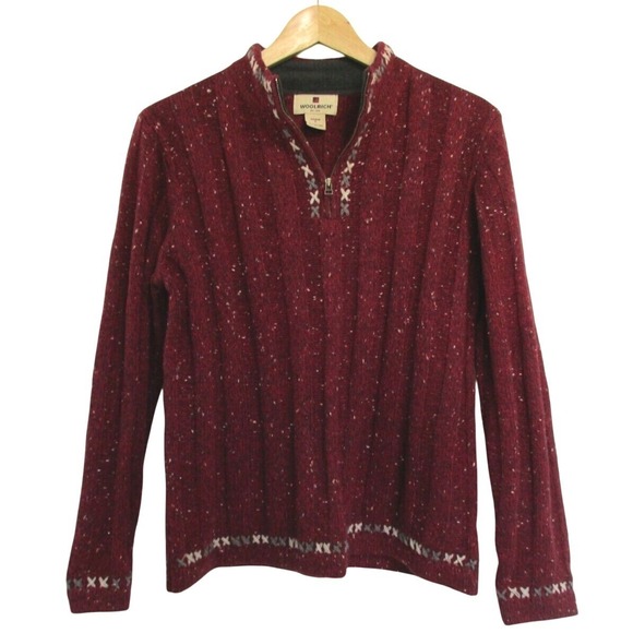 Woolrich Women's Nordic Long Sleeve 1/4 Zip Sweater size S Ruby Red Cozy Winter - Picture 1 of 11